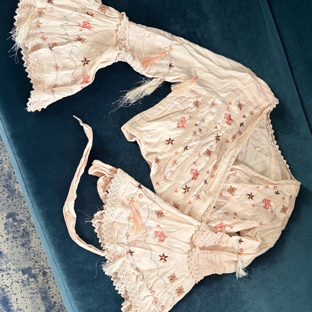 River Island Cream and Pink Embroidered Top
